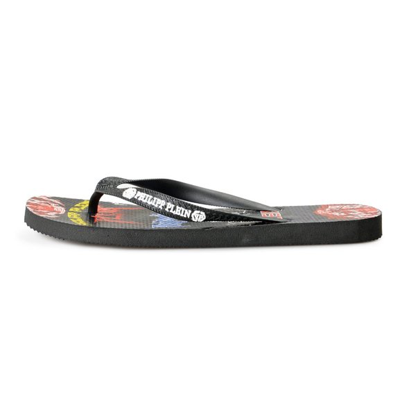 Philipp Plein Black/Multi Rubber Logo Print Flip Flops Shoes main image 5